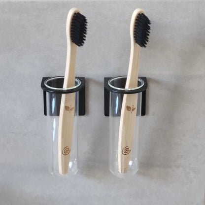 Zahnbürstenhalter aus Metall & Glas