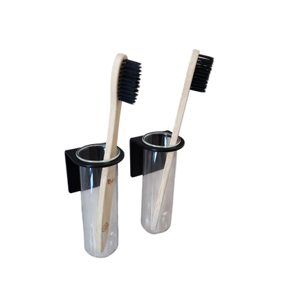 Zahnbürstenhalter aus Metall & Glas